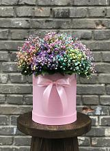 Цветочная композиция из Гипсофила и Розы в шляпной коробке в Таштыпе