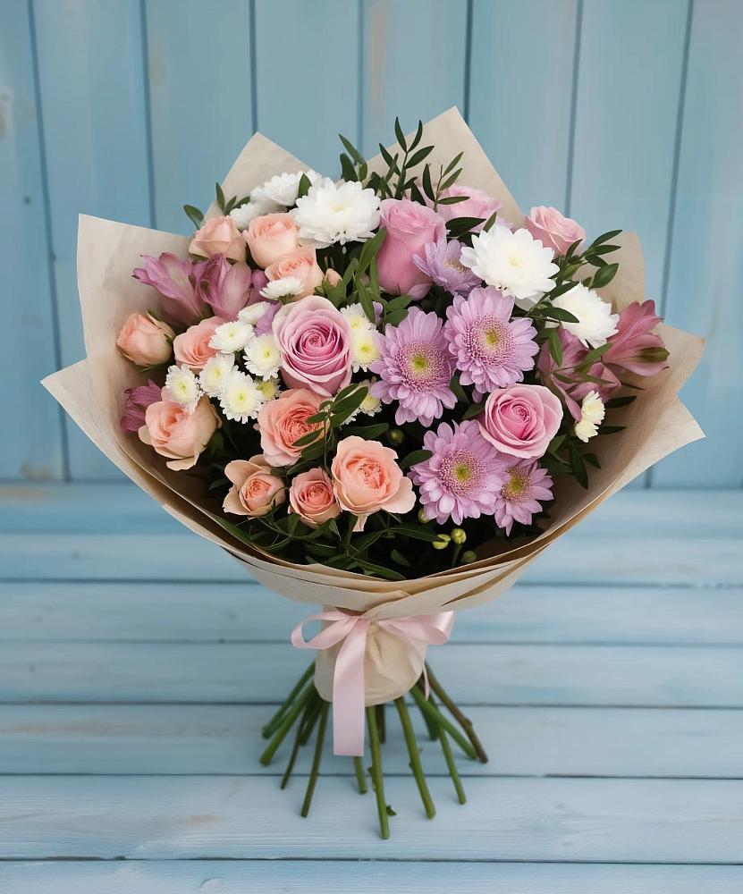 Букет цветов из: Хризантемы, Розы и Альстромерии в Таштыпе