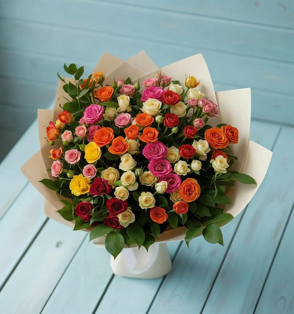 Букет Микс из разноцветных кустовых роз в Таштыпе