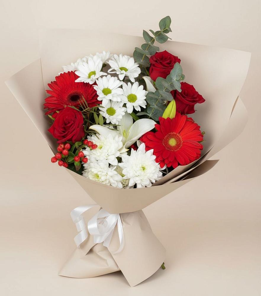Букет цветов из: Розы, Хризантемы, Герберы и Лилии в Таштыпе